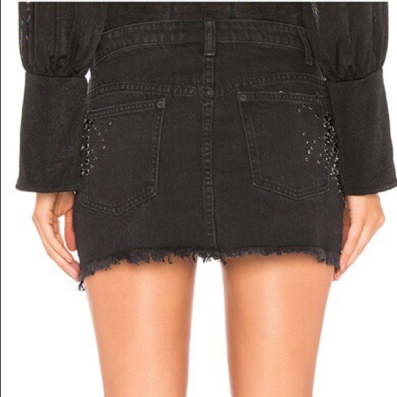 Free People Embellished Black Denim MiniSkirt Sz 4 - Picture 2 of 15